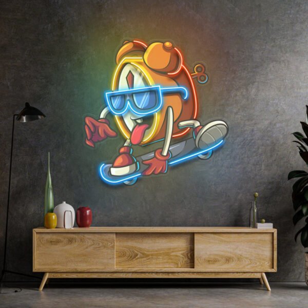 Alarm Clock Skateboarding LED Neon Sign Light Pop Art - Image 2