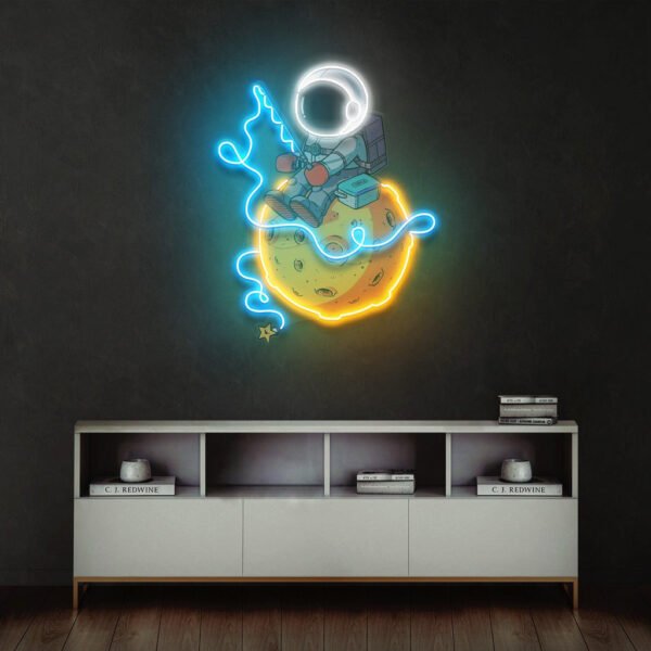 Astronaut Fishing Led Neon Acrylic Artwork - Image 4