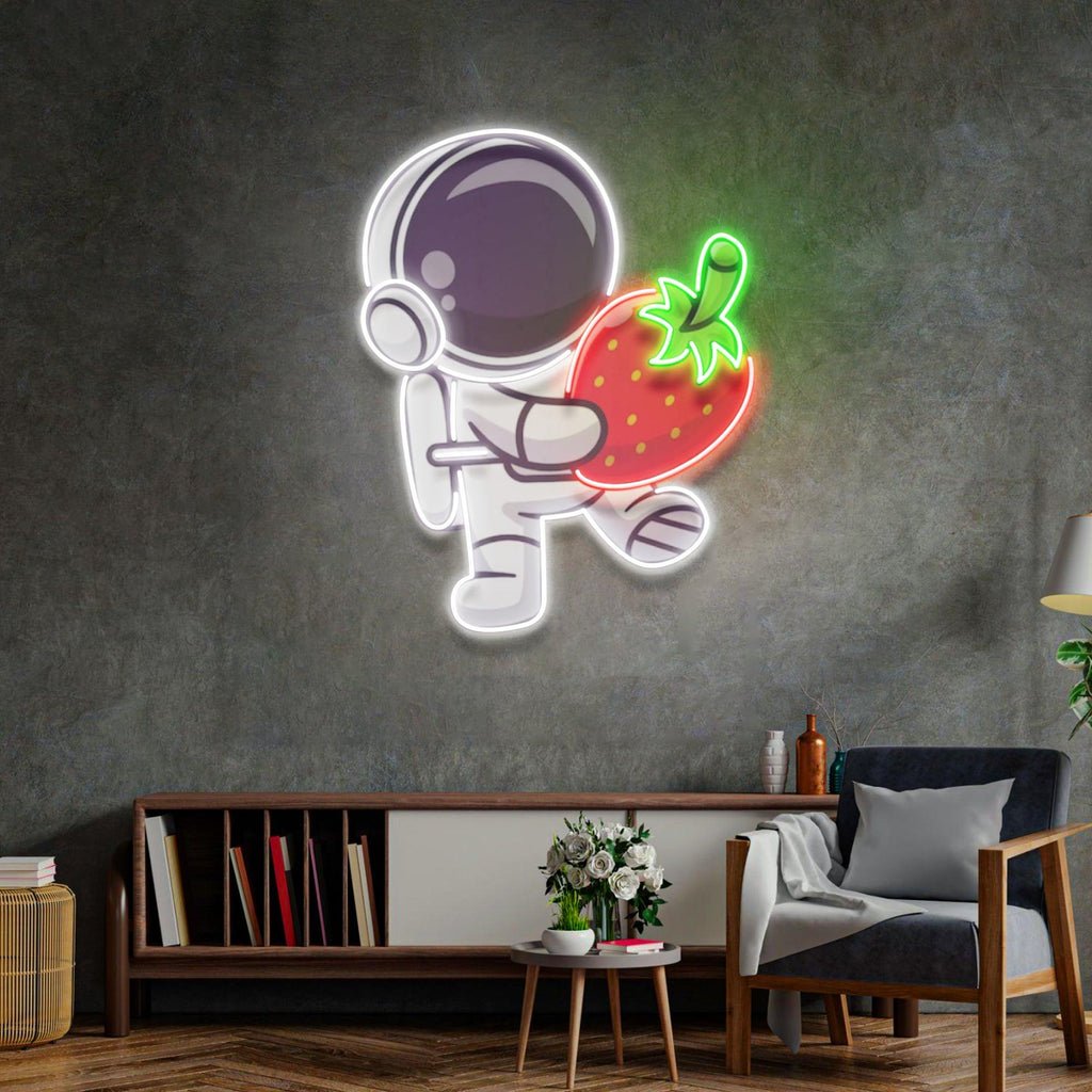 Astronaut Holding Strawberry Led Neon Acrylic Artwork - Image 4