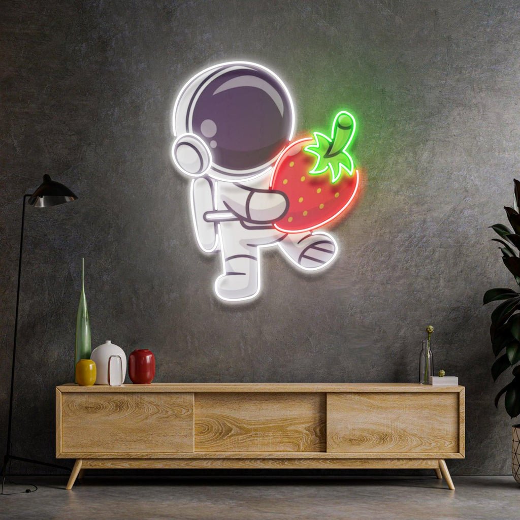 Astronaut Holding Strawberry Led Neon Acrylic Artwork - Image 3