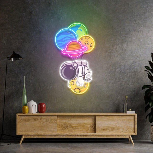 Astronaut Hugging Planet Led Neon Acrylic Artwork - Image 3