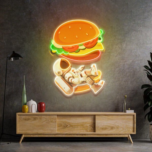 Astronaut and Burger Led Neon Acrylic Artwork - Image 4