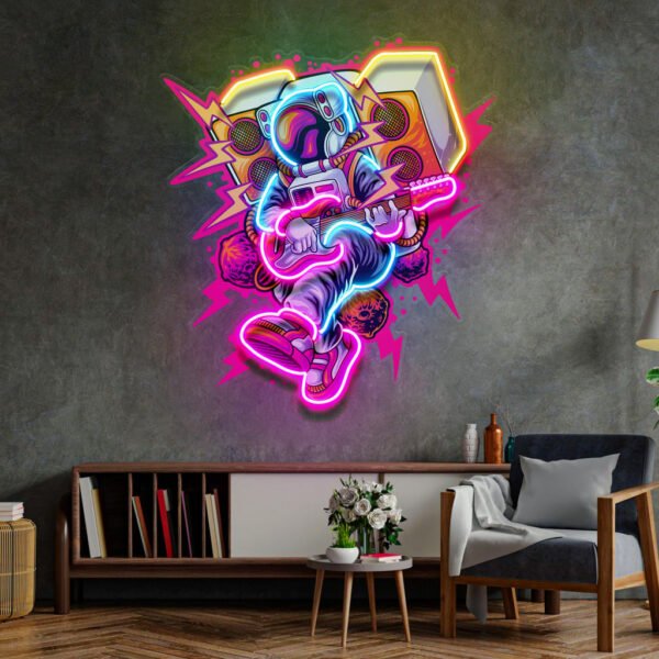 Astronaut Playing Rock Music On Space LED Neon Sign Light Pop Art - Image 2
