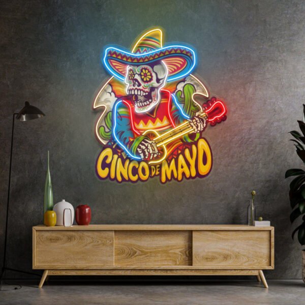 Cinco De Mayo Skull LED Neon Sign Light Pop Art - Image 2