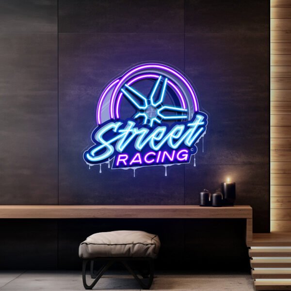 Cool Street Racing Wheel LED Neon Sign Light Pop Art - Image 2