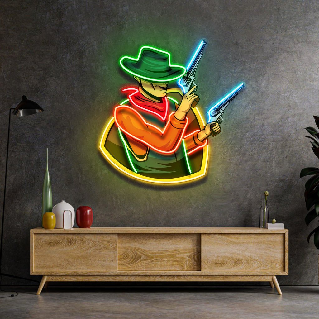 Cowboy Holding Gun LED Neon Sign Light Pop Art - Image 2