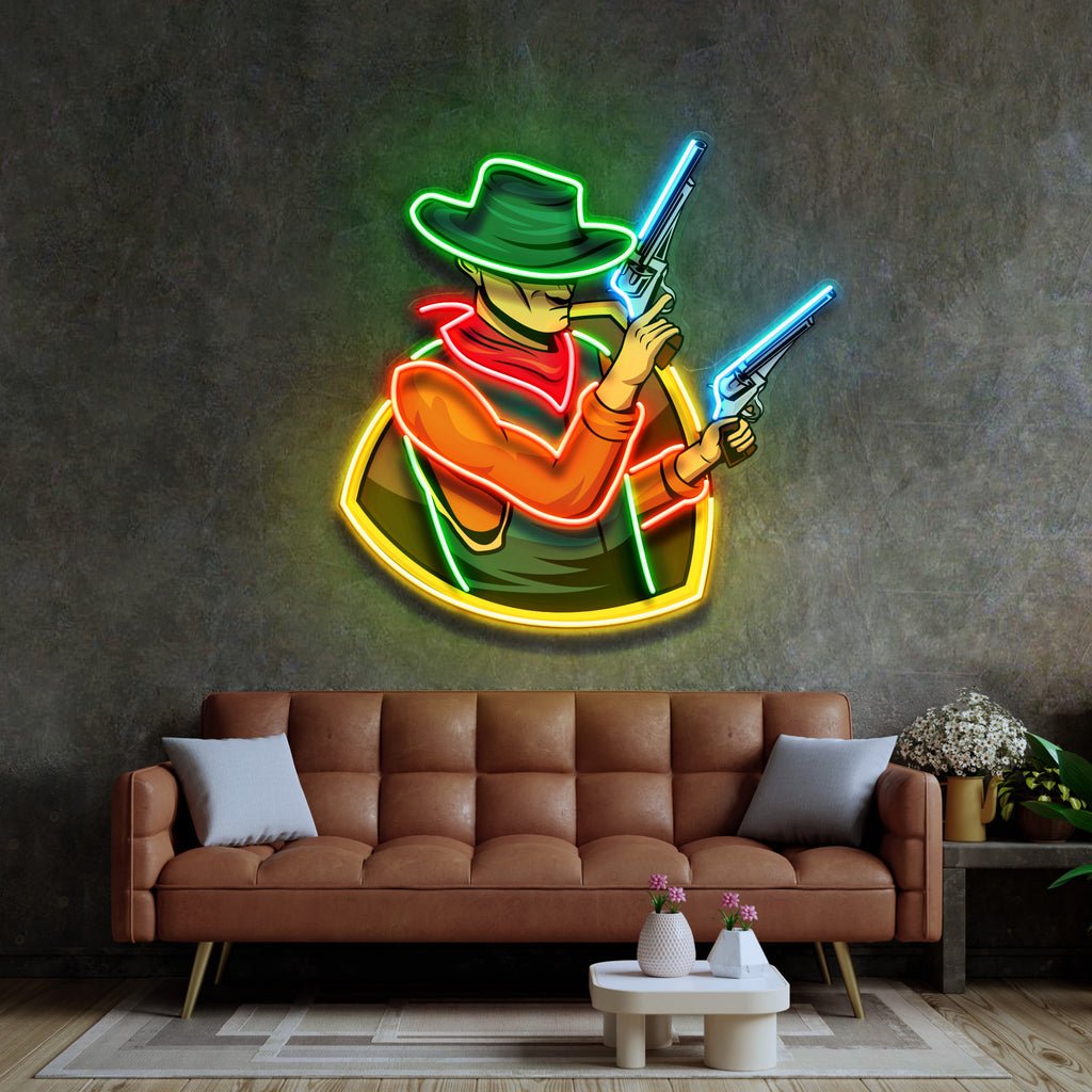 Cowboy Holding Gun LED Neon Sign Light Pop Art - Image 3