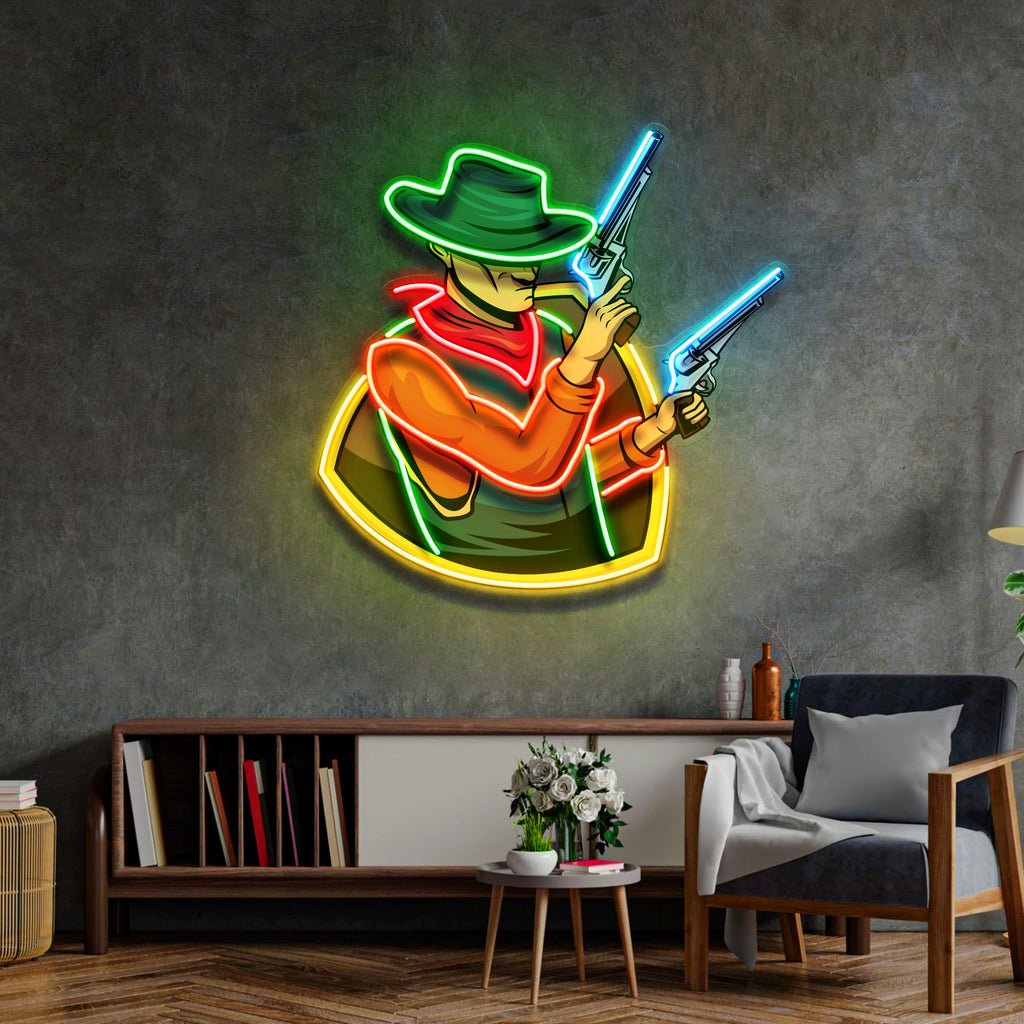 Cowboy Holding Gun LED Neon Sign Light Pop Art - Image 4
