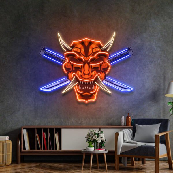 Crossed Knife Samurai Mask LED Neon Sign Light Pop Art - Image 2