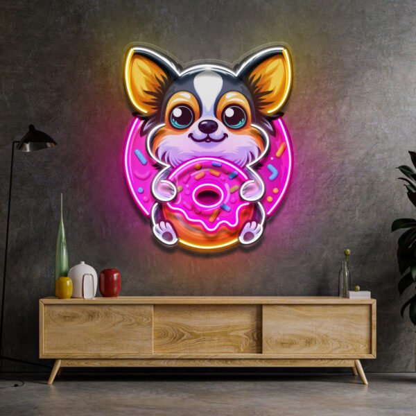 Cute Dog Eating Donut LED Neon Sign Light Pop Art - Image 3
