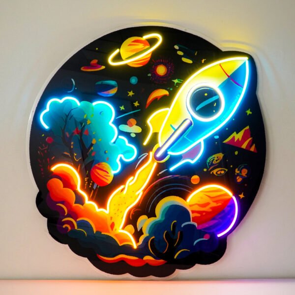 Rocket Launching Universe LED Neon Sign Light Pop Art - Image 2