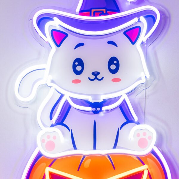 Cat on Pumpkin LED Neon Sign Light Pop Art - Image 3