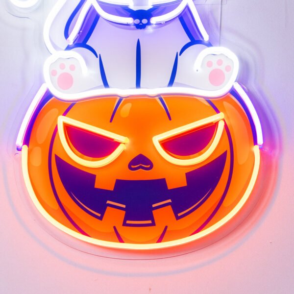 Cat on Pumpkin LED Neon Sign Light Pop Art - Image 2
