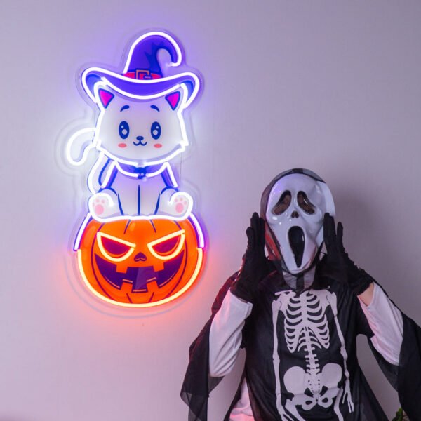 Cat on Pumpkin LED Neon Sign Light Pop Art - Image 4
