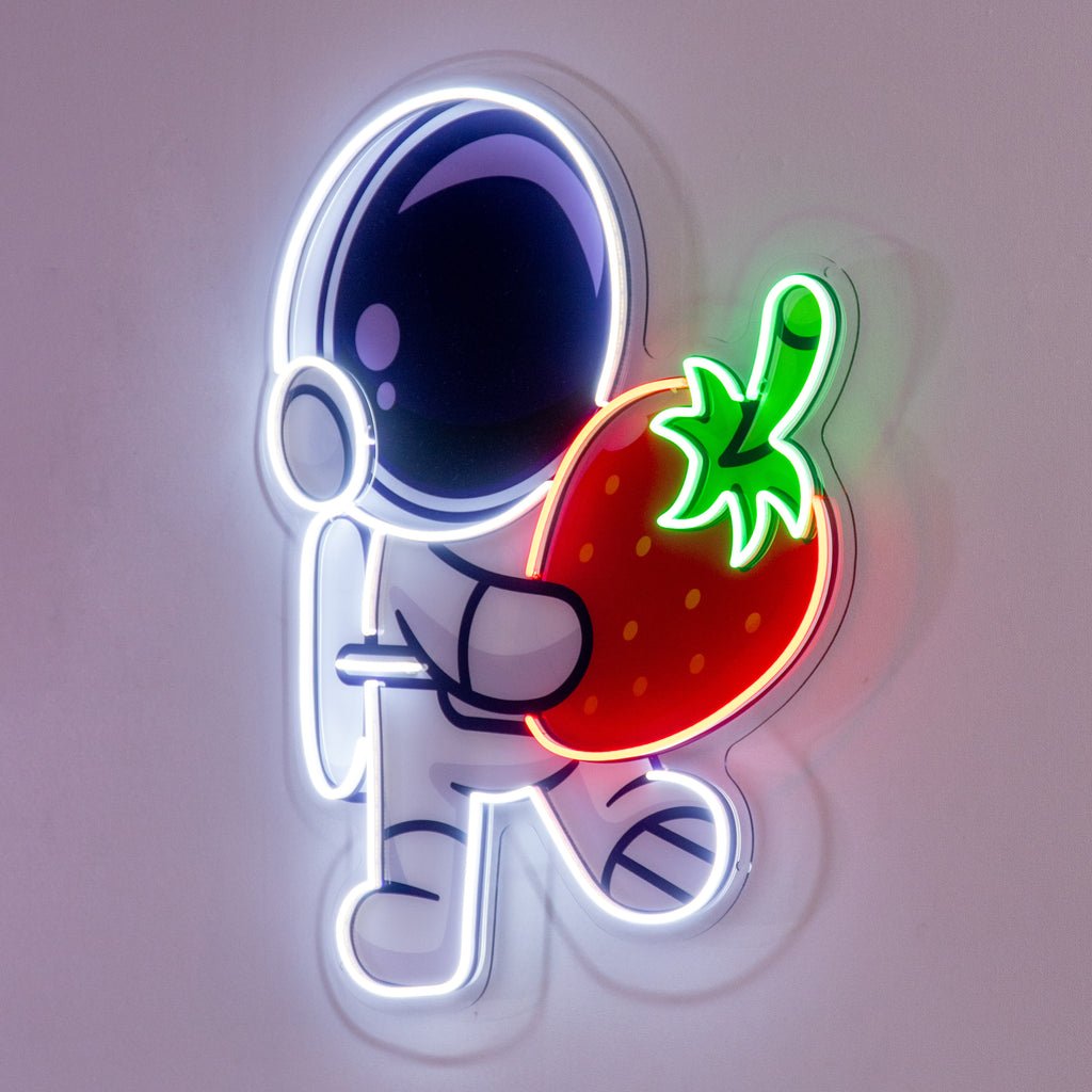 Astronaut Holding Strawberry Led Neon Acrylic Artwork - Image 3
