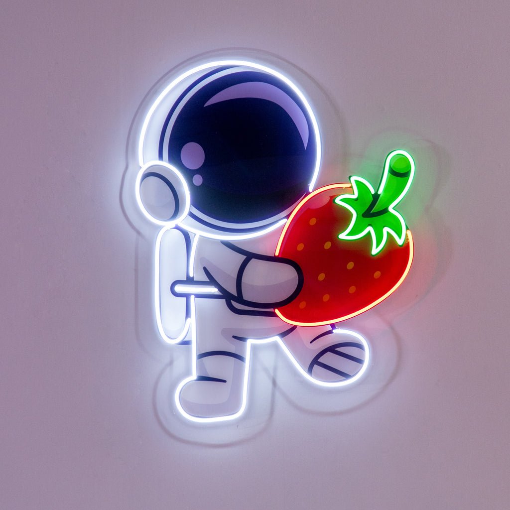 Astronaut Holding Strawberry Led Neon Acrylic Artwork - Image 2