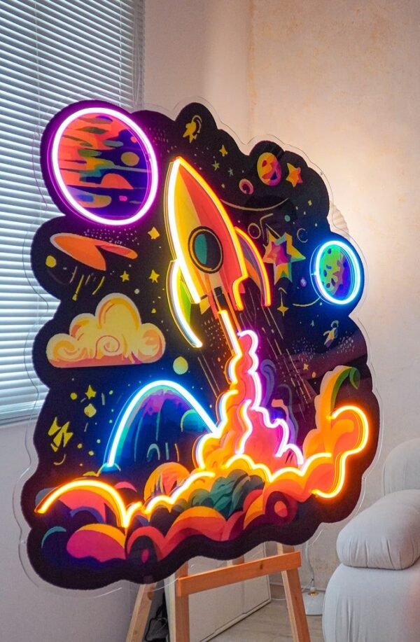 Rocket Launching Into Galaxy LED Neon Sign Light Pop Art - Image 4