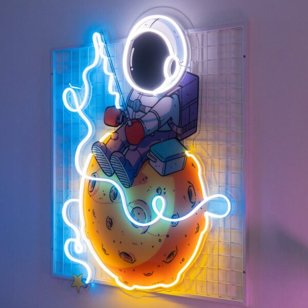Astronaut Fishing Led Neon Acrylic Artwork - Image 3