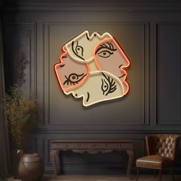 Four Faces Twirling Abstract Art LED Neon Sign Light - Image 2