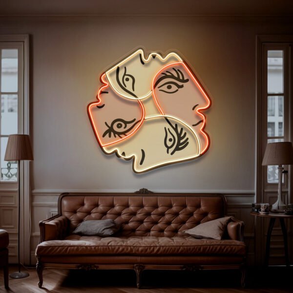 Four Faces Twirling Abstract Art LED Neon Sign Light - Image 3