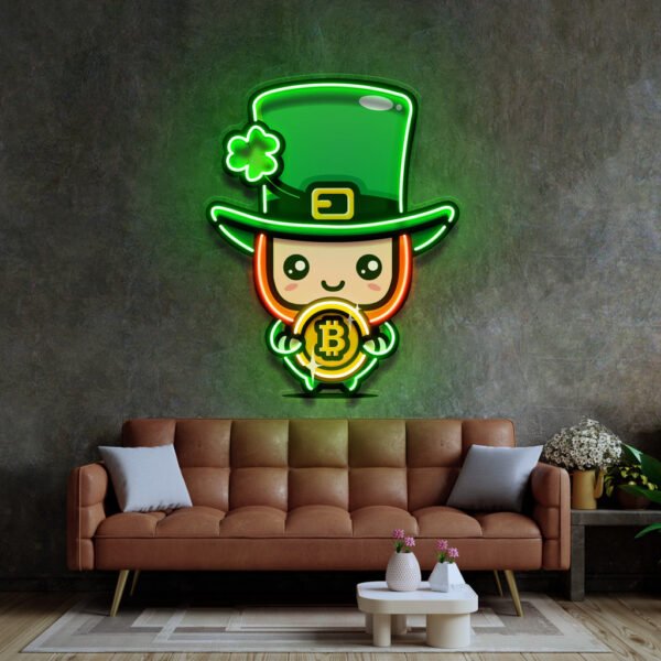 Leprechaun Hugging Bitcoin LED Neon Sign Light Pop Art - Image 3