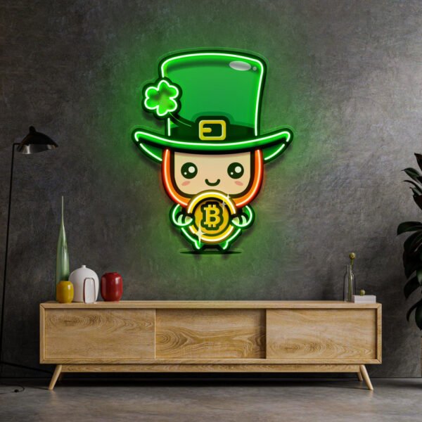 Leprechaun Hugging Bitcoin LED Neon Sign Light Pop Art - Image 4