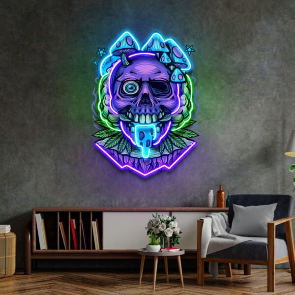 Mushrooms Bloom On Skulls LED Neon Sign Light Pop Art - Image 2