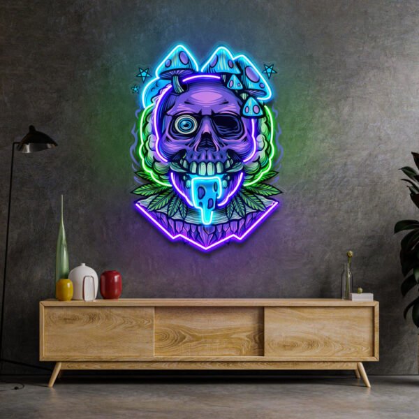 Mushrooms Bloom On Skulls LED Neon Sign Light Pop Art - Image 4