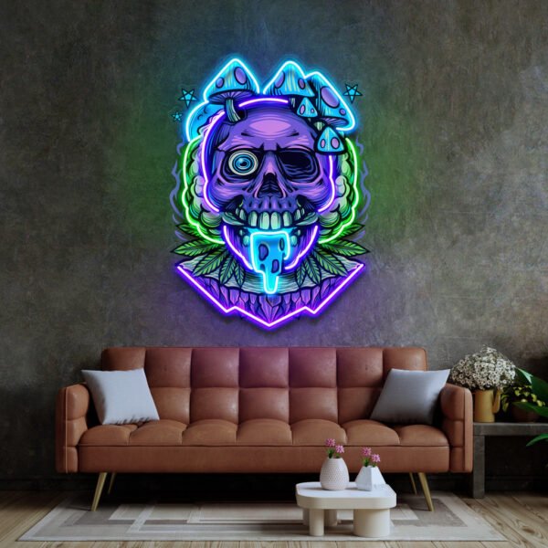 Mushrooms Bloom On Skulls LED Neon Sign Light Pop Art - Image 3