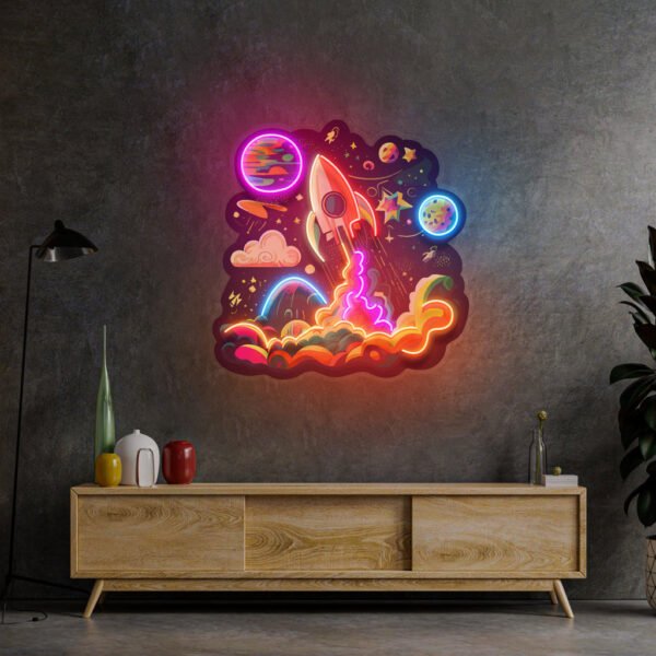 Rocket Launching Into Galaxy LED Neon Sign Light Pop Art - Image 3
