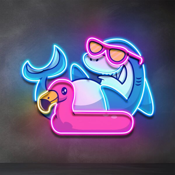 Shark Relax On Flamingo Tires LED Neon Sign Light Pop Art - Image 4