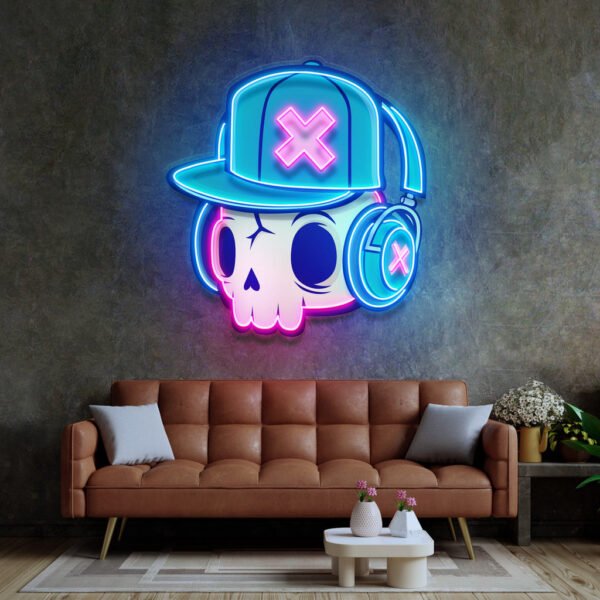 Skull and Headphones Led Neon Acrylic Artwork - Image 2
