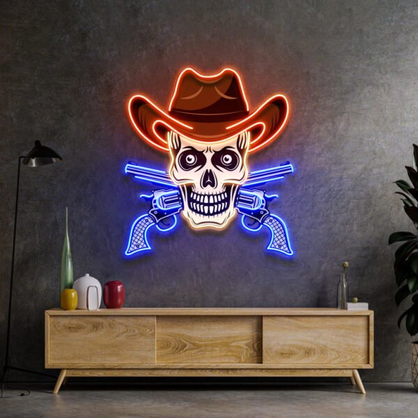 Skull In Cowboy Hat LED Neon Sign Light Pop Art - Image 3