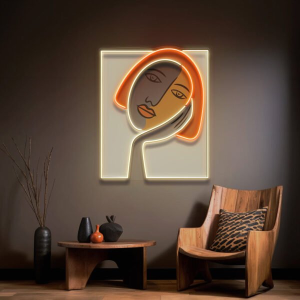 Thinking Girl Face Abstract Art LED Neon Sign Light - Image 4