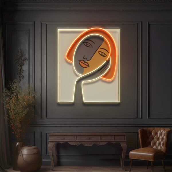 Thinking Girl Face Abstract Art LED Neon Sign Light - Image 4