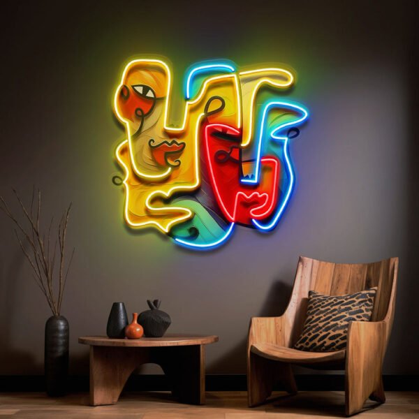 Two Quirky Faces Abstract Art LED Neon Sign Light Pop Art - Image 4