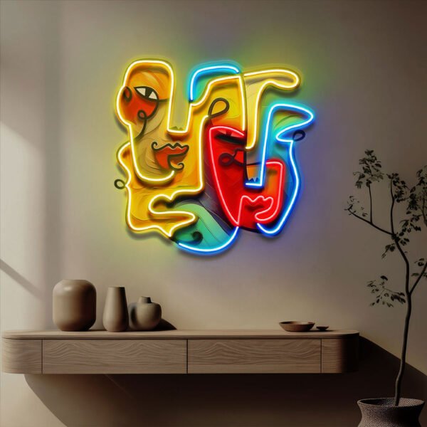 Two Quirky Faces Abstract Art LED Neon Sign Light Pop Art - Image 2