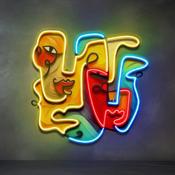 Two Quirky Faces Abstract Art LED Neon Sign Light Pop Art - Image 3