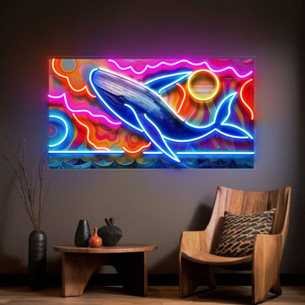Whale Swimming In Abstract Art LED Neon Sign Light Pop Art - Image 4