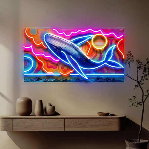 Whale Swimming In Abstract Art LED Neon Sign Light Pop Art - Image 3