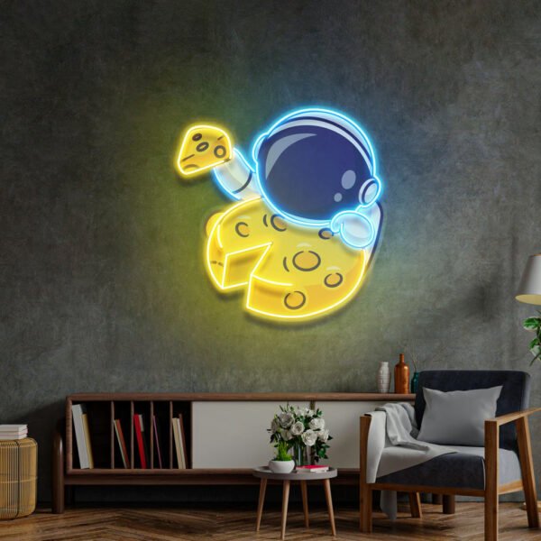 Astronaut Eating Cheese Moon LED Neon Sign Light Pop Art - Image 3