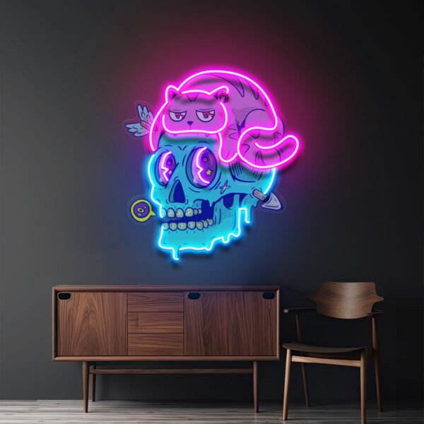 Cat And Skull LED Neon Sign Light Pop Art - Image 2