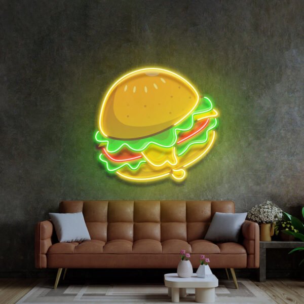 Cheese Burger Cartoon LED Neon Sign Light Pop Art - Image 2