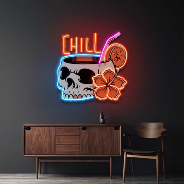 Cocktail Skull LED Neon Sign Light Pop Art - Image 3