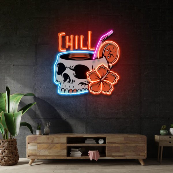 Cocktail Skull LED Neon Sign Light Pop Art - Image 2