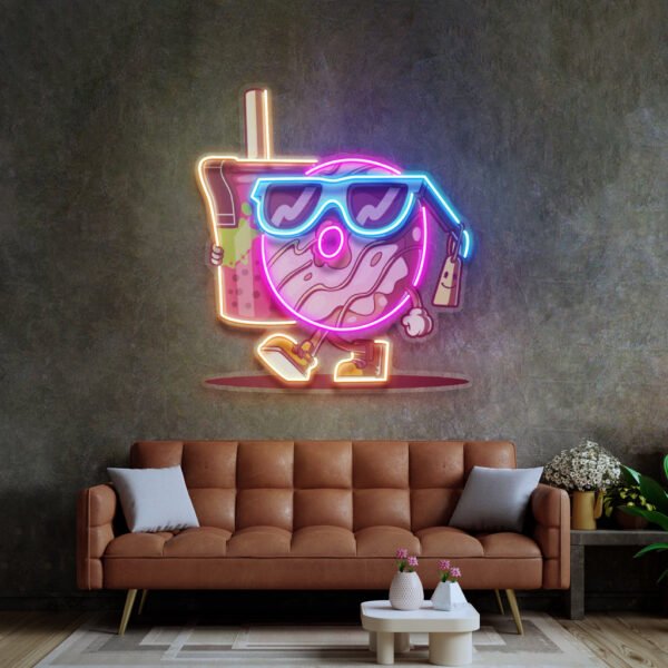 Cool Donut Holding a Tea Cup LED Neon Sign Light Pop Art - Image 3
