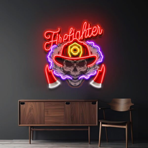 Fire Fight Skull LED Neon Sign Light Pop Art - Image 2