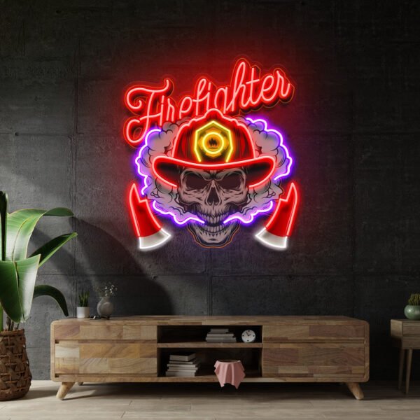 Fire Fight Skull LED Neon Sign Light Pop Art - Image 3