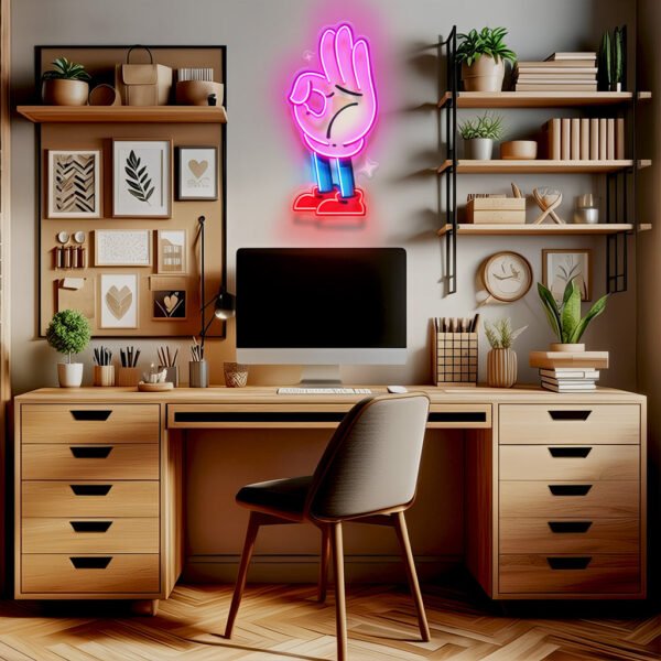 Flat Ok Fingers Hand LED Neon Sign Light Pop Art - Image 2