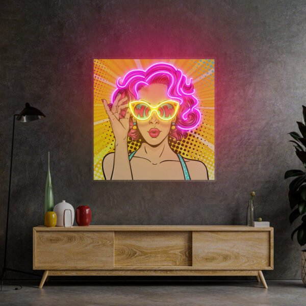 Wow Lady Pop Art Led Neon Acrylic Artwork - Image 2